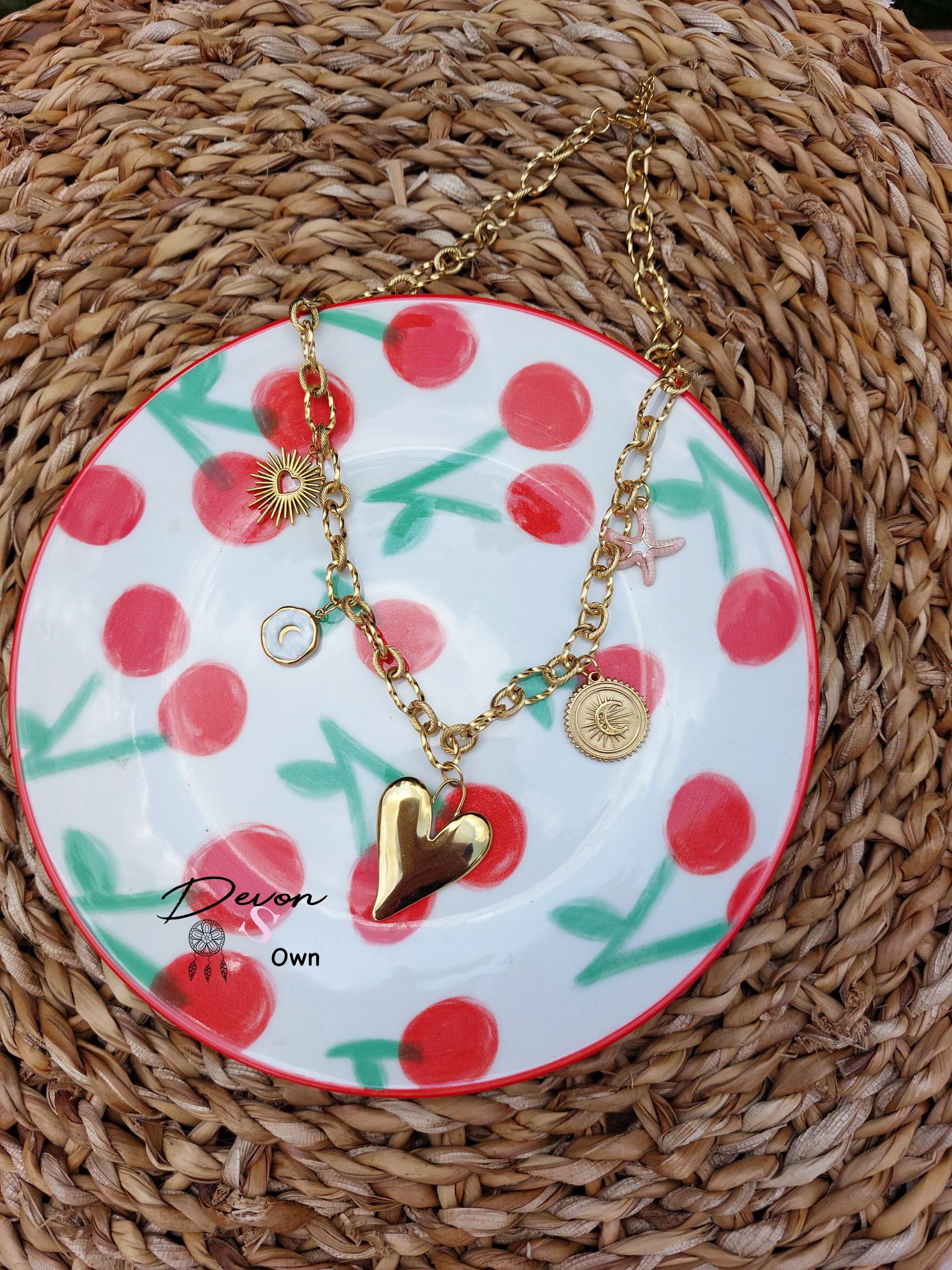 Gouden bedelketting groot hart — Devon's Own